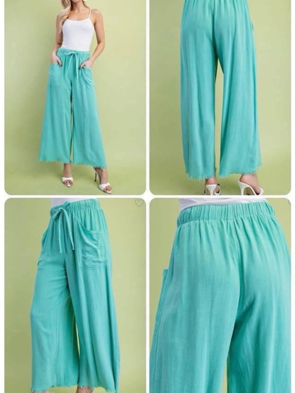 GiGio Elastic-Waist Cropped Wide-Leg flowy Pants in Turquoise